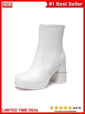 Platform Gogo Ankle Boots Square Toe Chunky Block Heel Side Zip Booties